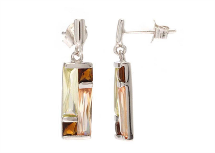 Rhodium Plated Gemstone Long Dangle Earring